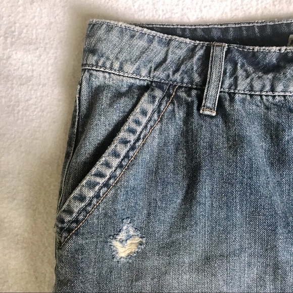 Distressed Jean Skirt Medium Wash Button Pockets - Picture 4 of 5